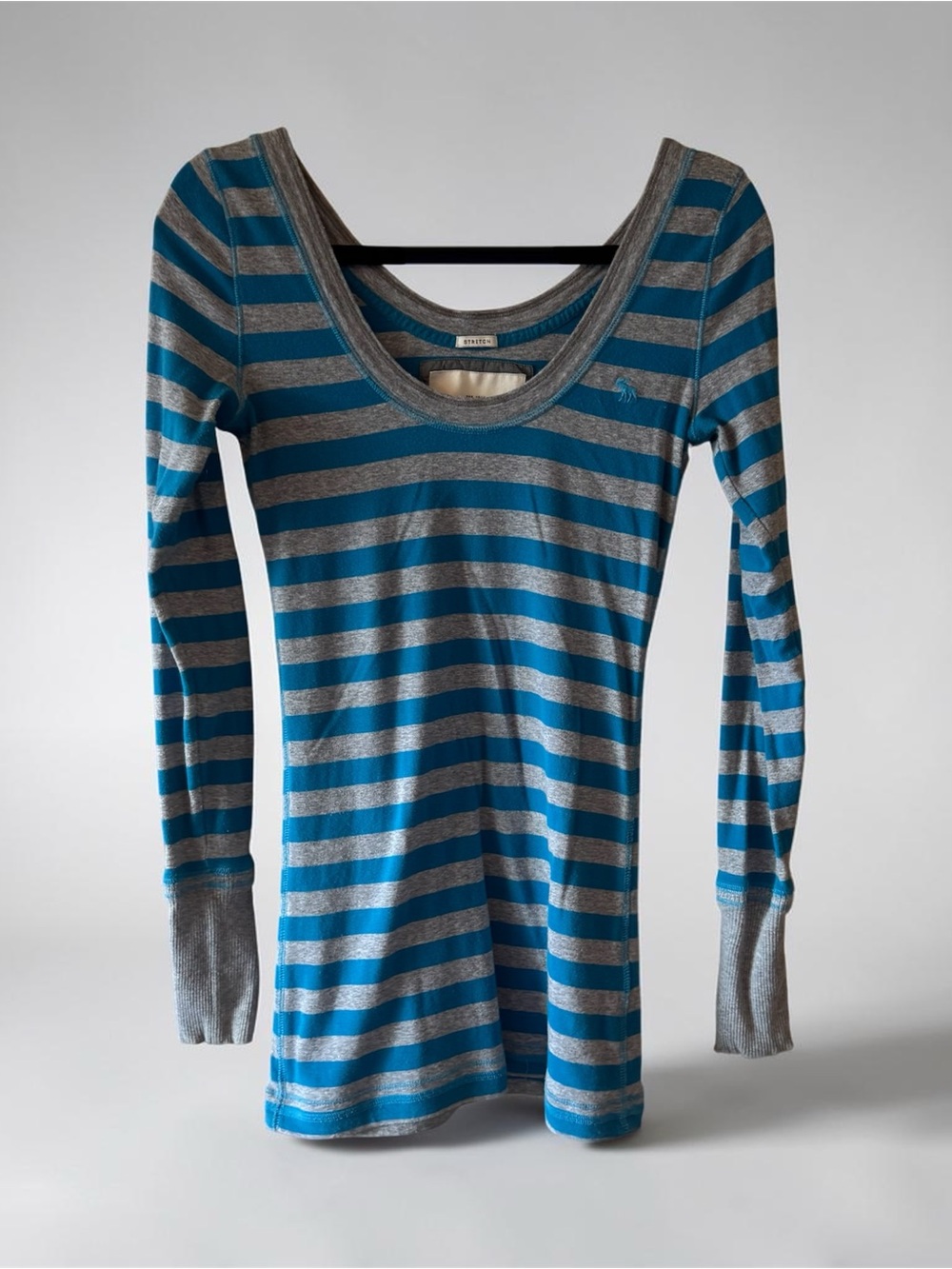 Abercrombie & Fitch Blue and Gray Striped Long-Sleeve Scoop Top